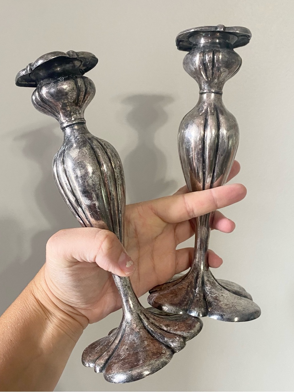 Pair Elegant Barbour Quadruple Plated 8" Tall Candlesticks, Early 20th C. #2178
